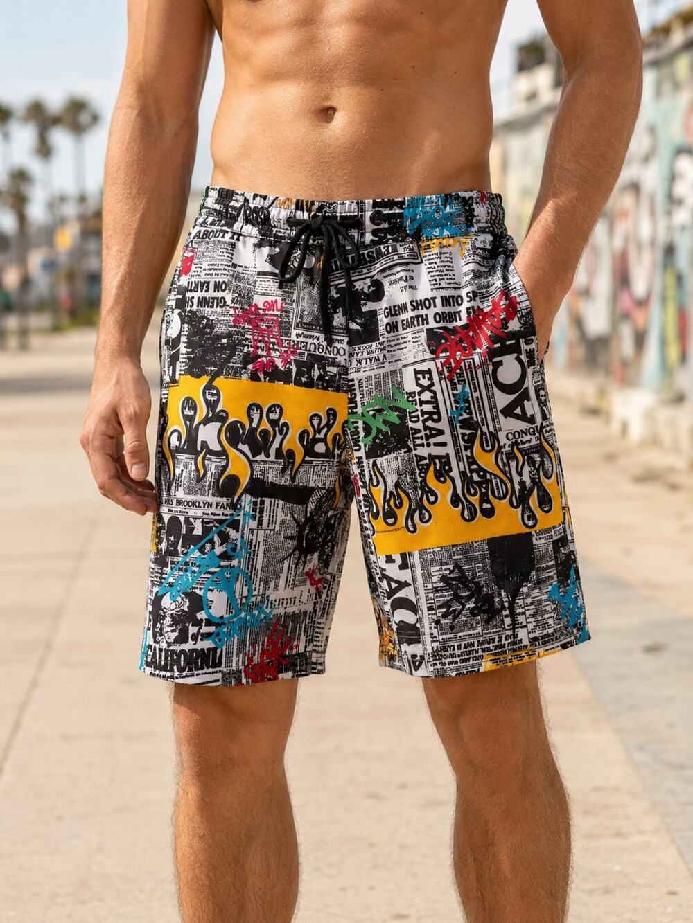 Drill Clothing Co Fresh Prince of Bel Air Graffiti Newspaper Shorts  SMALL NWT